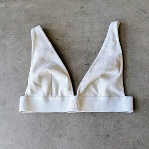 Skims Cotton Rib Plunge Bralette in Bone medium